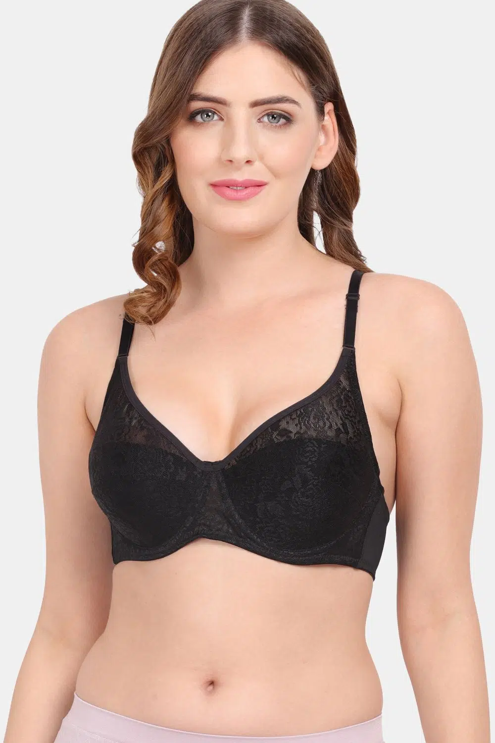 Ladies Black Lace Underwired Non Padded Bra. 32 to 42 & Cup size B to G